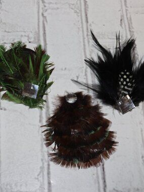 🦚 Feather Hair Clips / Brooches · 4.25" Tall · NWOT · Set of 3